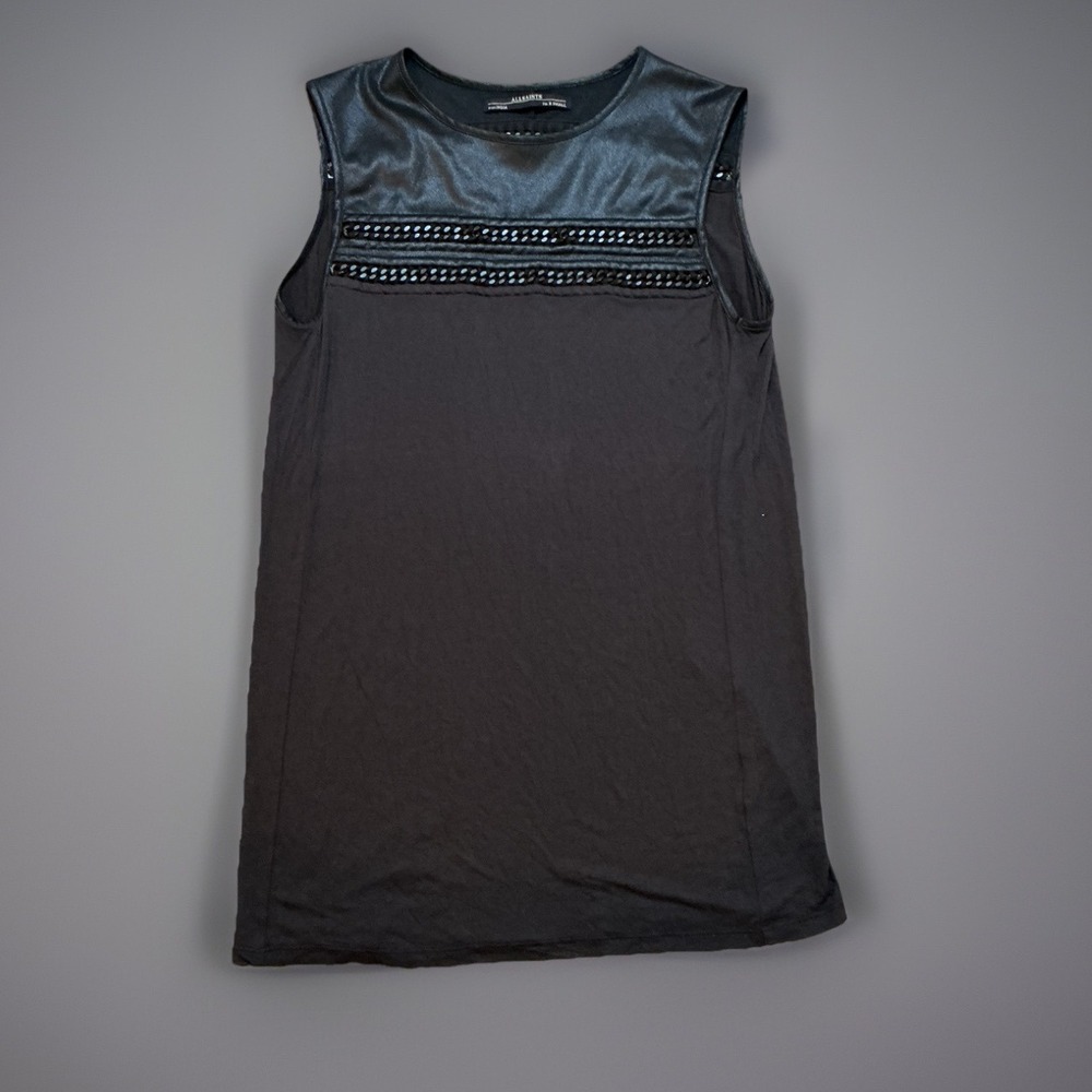 AllSaints Black‎ Chain Trim Faux Leather Sleeveless Tank Top XS Small